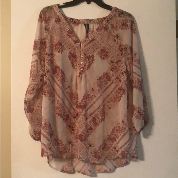 Maurices Tops - Maurice’s sheer blouse with maroon/rose flower.